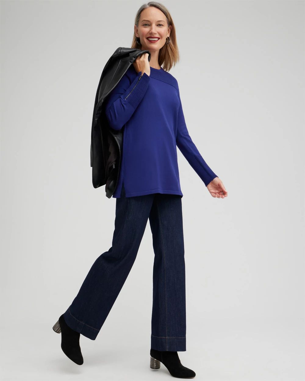 Zipper Detail Tunic Sweater