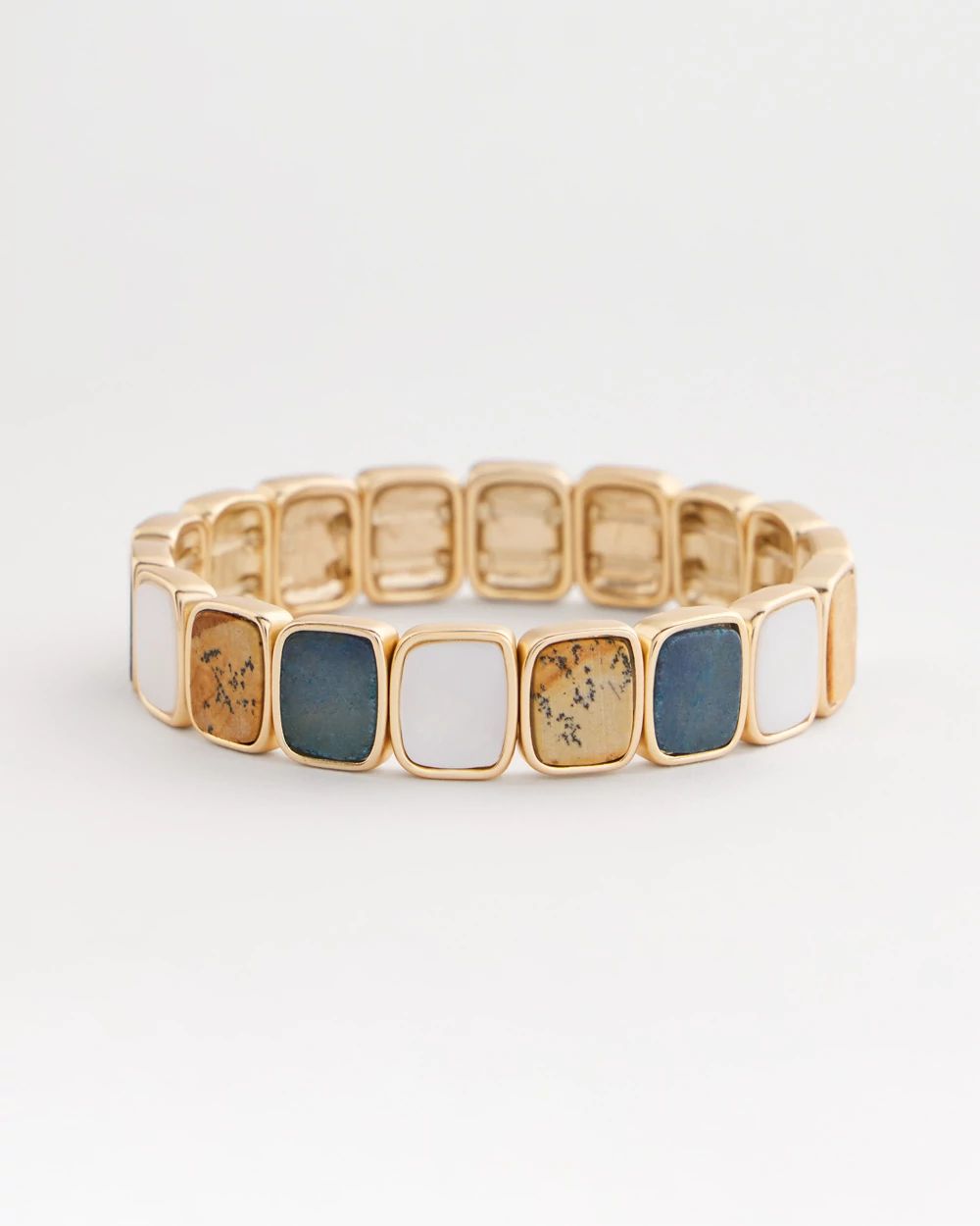 Goldtone Stone Square Stretch Bracelet