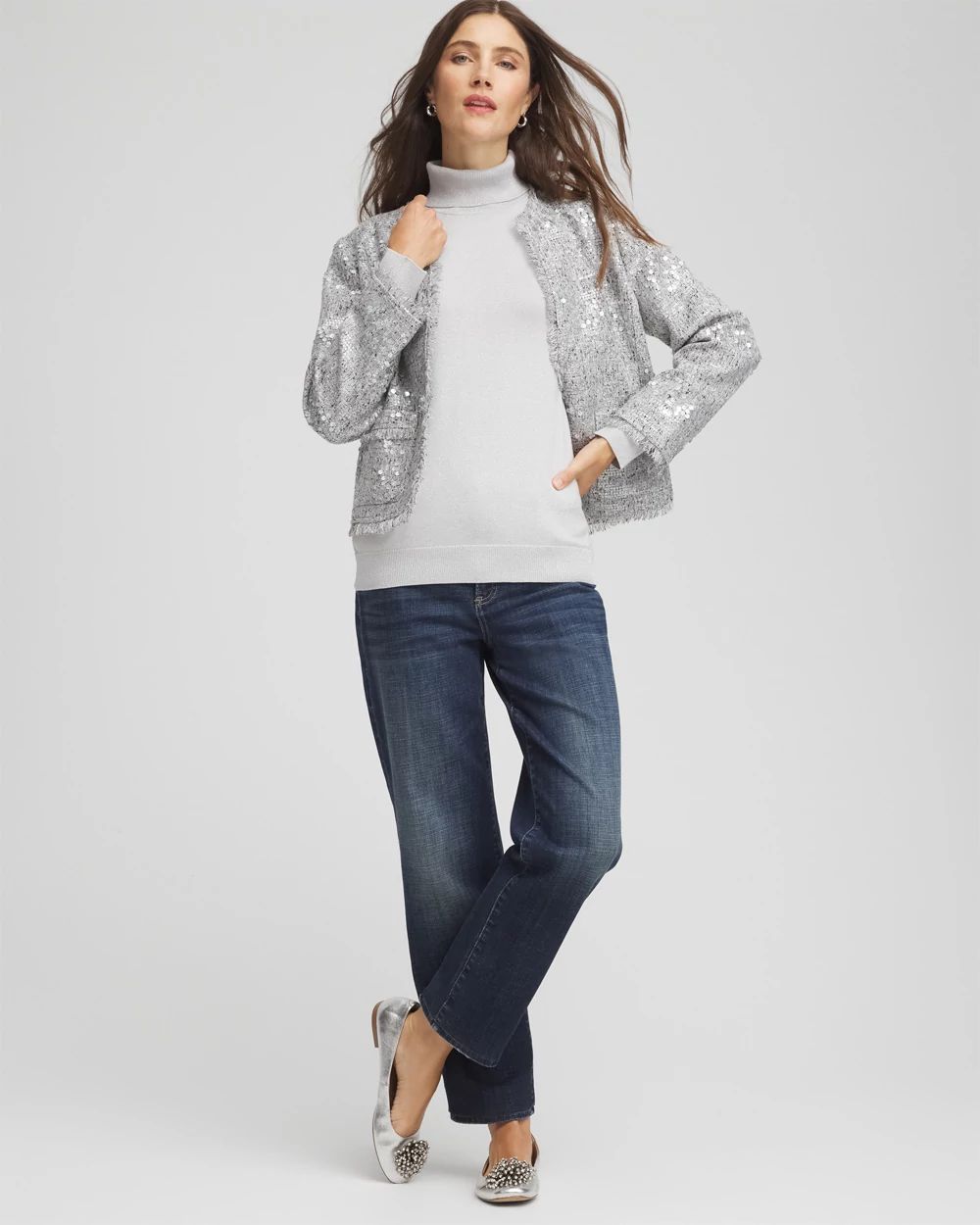 Metallic Turtleneck Pullover Sweaters click to view larger image.