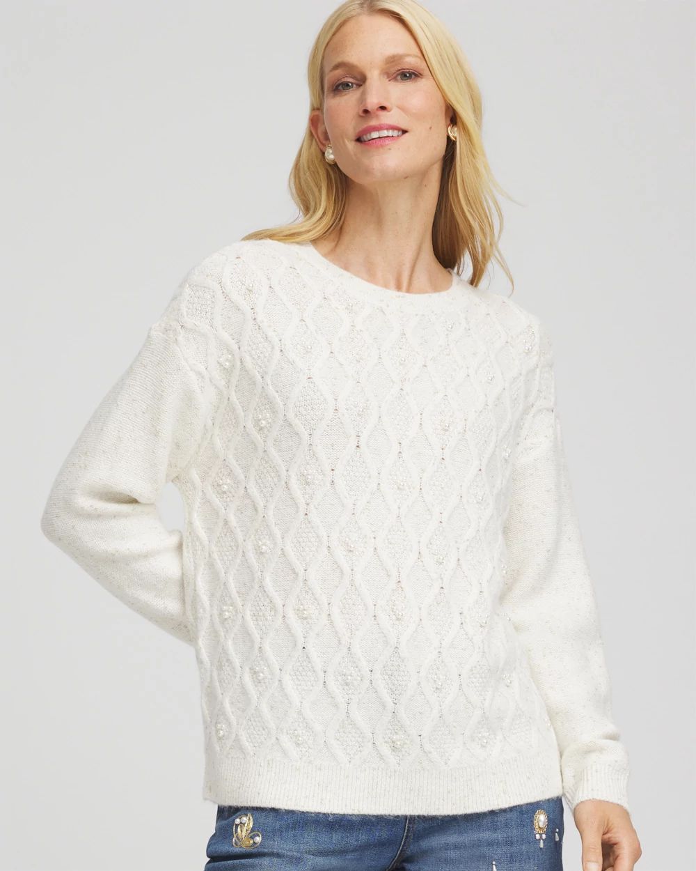 Embellished Cable Knit Sweater