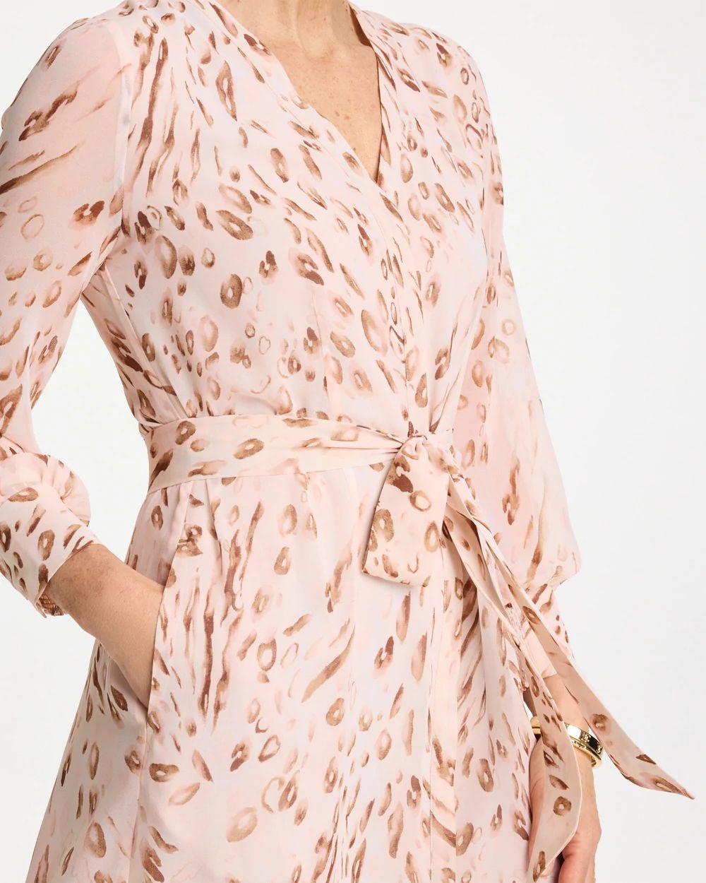 Cheetah Georgette Tie Shirtdress click to view larger image.