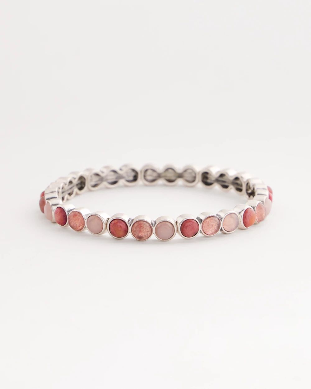 Quartz & Rhodonite Stone Silvertone Round Stretch