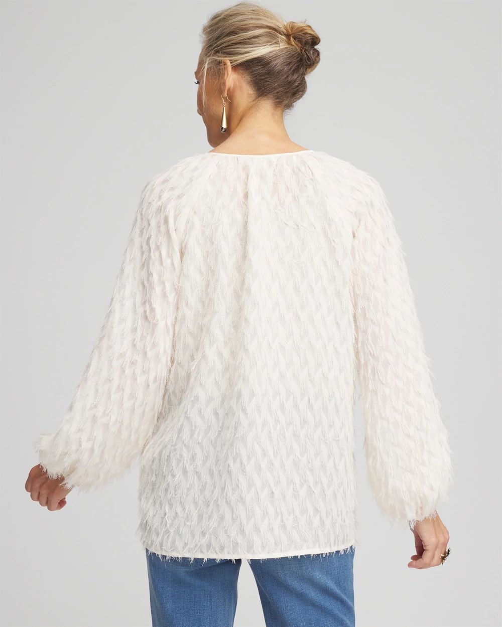 Feathered Pullover Peasant Blouse