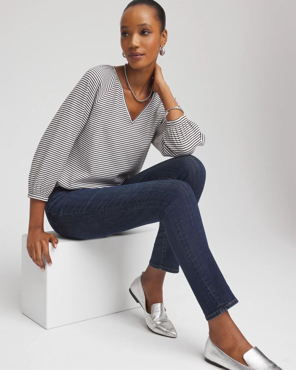 Striped Crinkled Raglan Top click to view larger image.