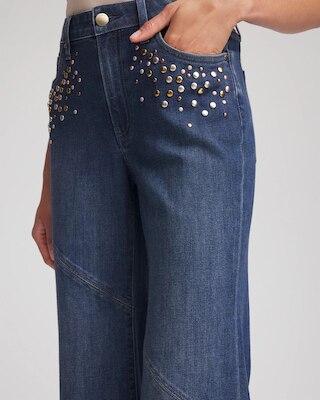 Embellished Frayed Flared-Leg Jeans click to view larger image.