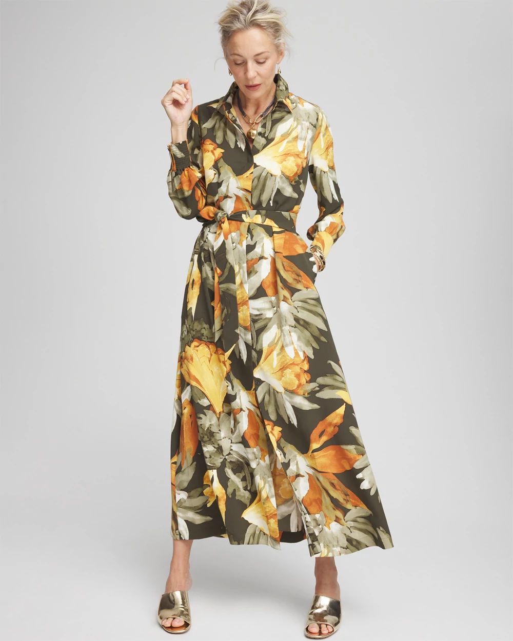 Fall Floral Print Shirt Dress click to view larger image.