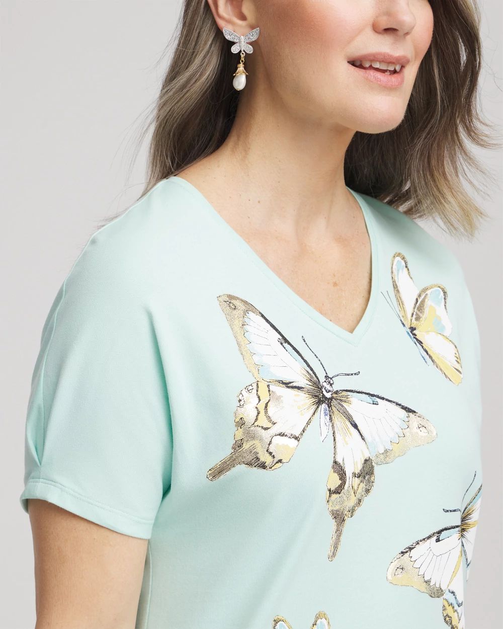 Foiled Butterfly Cotton V-Neck Tee