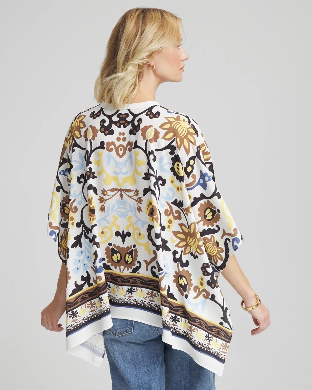 Printed Button-Front Poncho