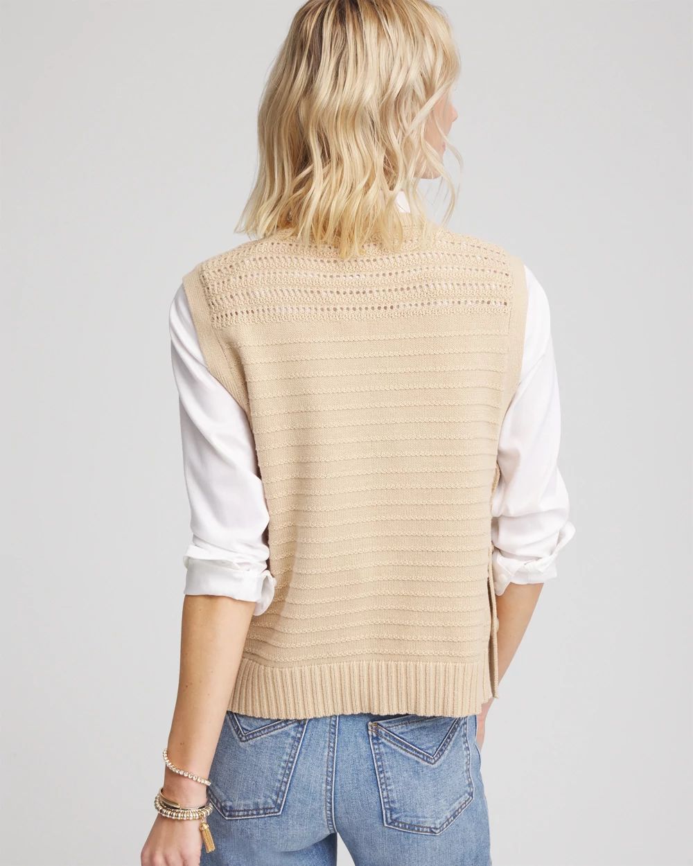 Pointelle Button Sweater Vest click to view larger image.
