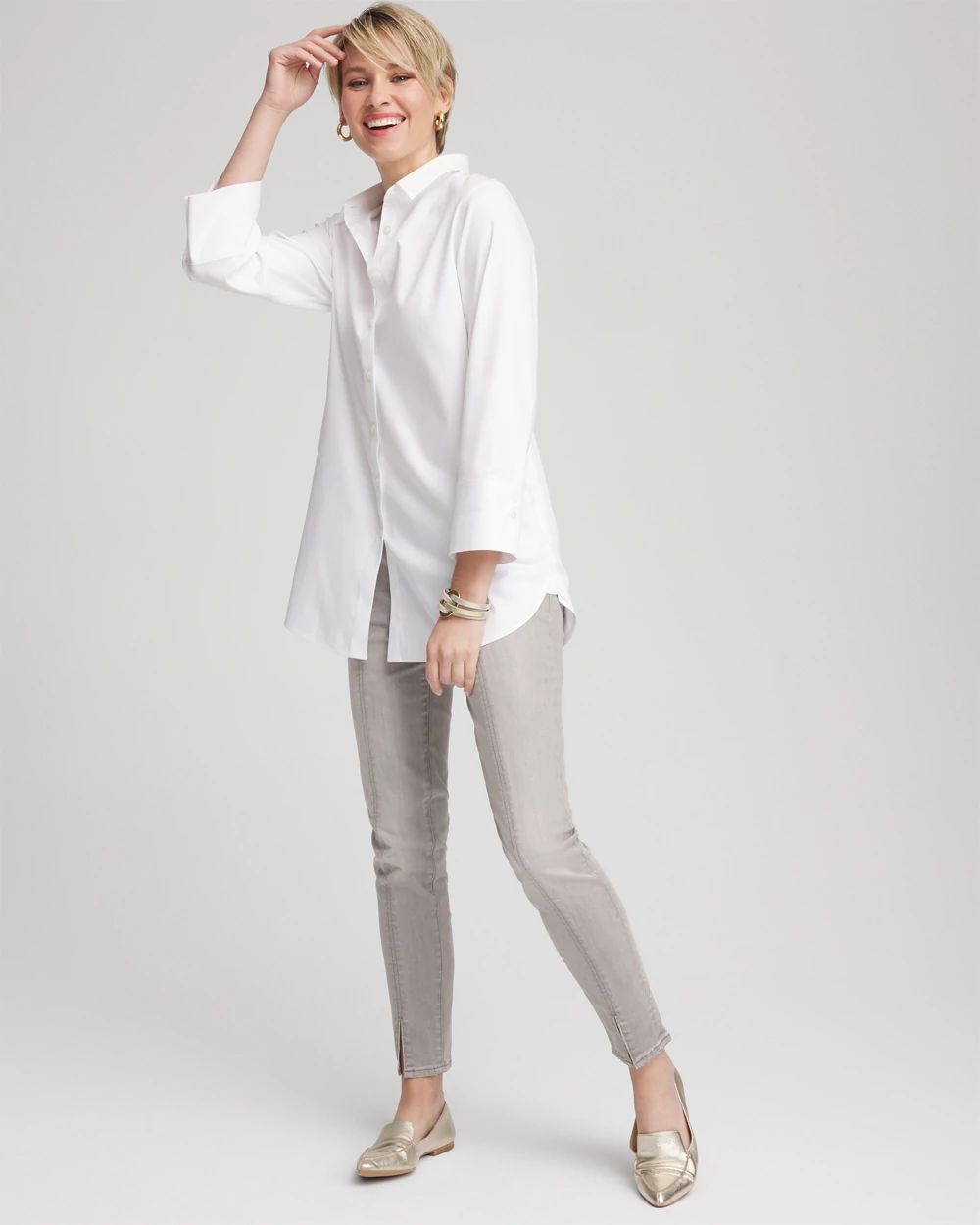 Silver Pull-On Slim Ankle Jeggings click to view larger image.