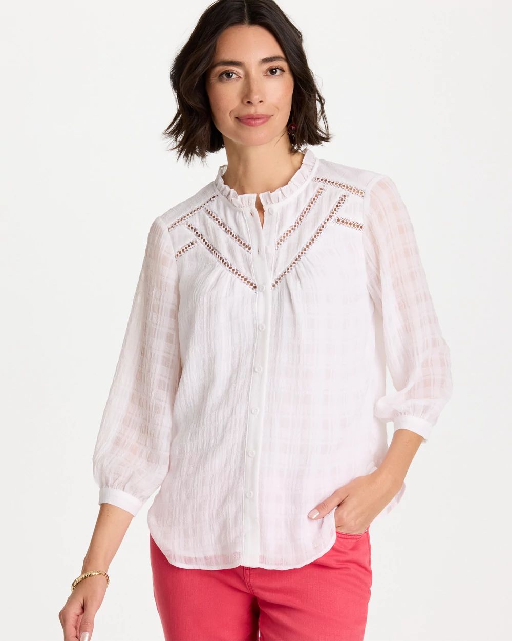 Cutwork Trim Chiffon Blouse click to view larger image.
