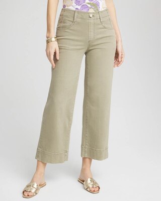 Pull-On Wide-Leg Cropped Jeans