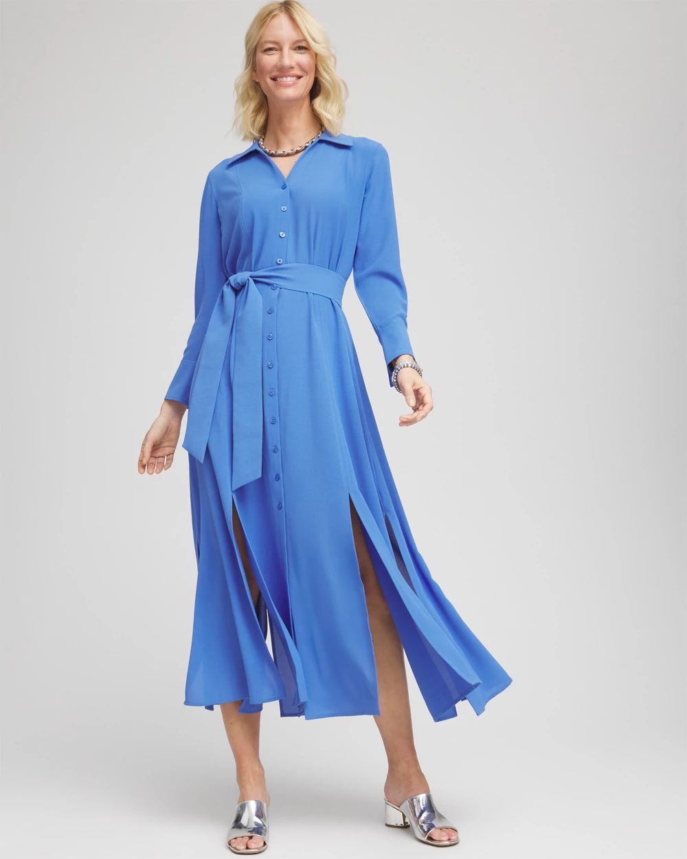 Petite Belted Split Hem Maxi Shirtdress
