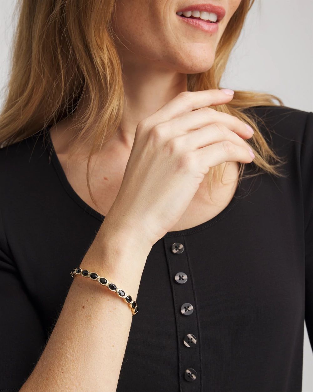 Small Black Faceted Gem Stretch Cuff Bracelet click to view larger image.