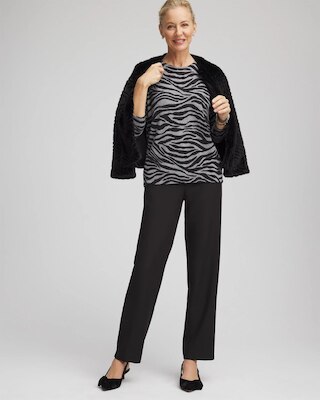 Cashmere Zebra Long-Sleeve Pullover Sweater click to view larger image.