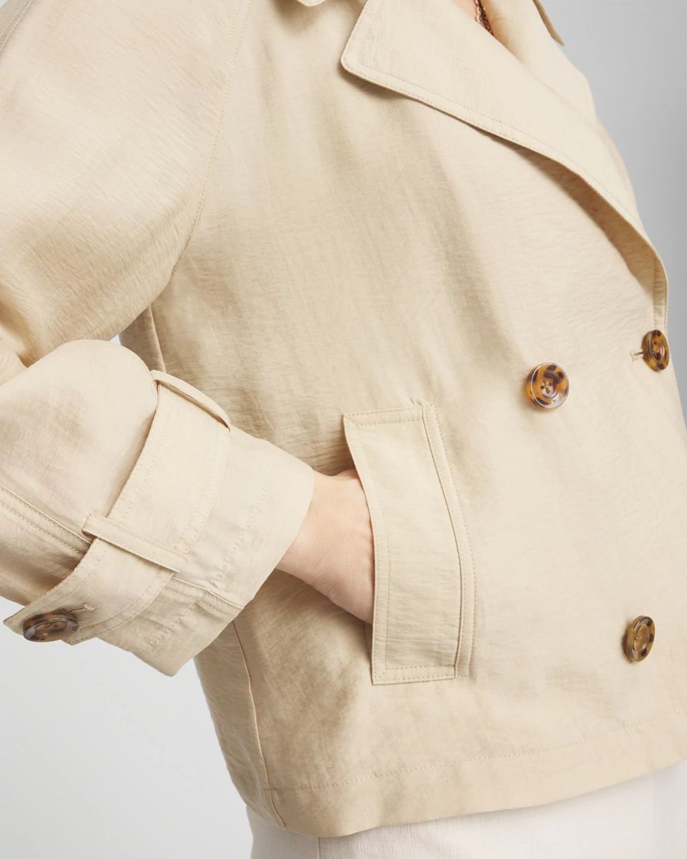 Double-Breasted Cropped Trench Coat click to view larger image.