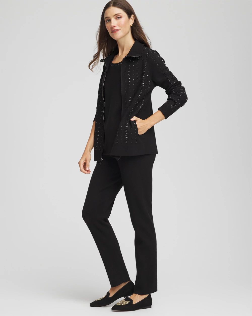 Zenergy® Luxe Diamante Zip Cardigan click to view larger image.