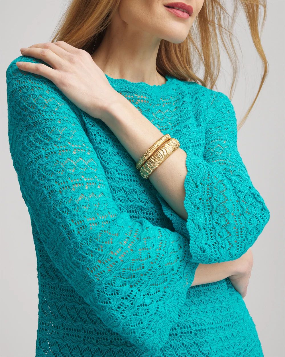 Pointelle Bateau-Neck Pullover Sweater click to view larger image.