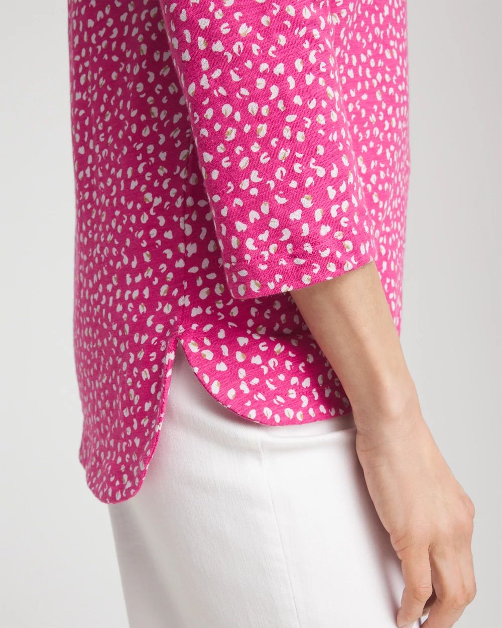 Slub Cheetah-Print 3/4 Sleeve Tee