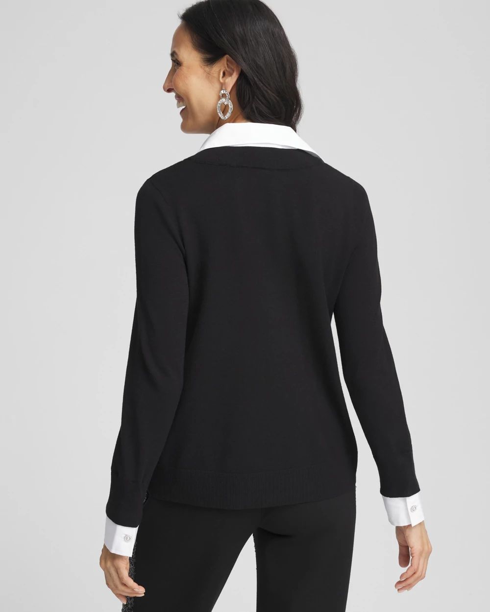 Embellished Built-In Shirt Knit Sweater