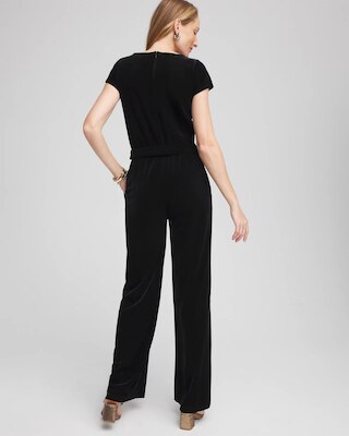 Petite Travelers™ Belted Velvet Jumpsuit click to view larger image.