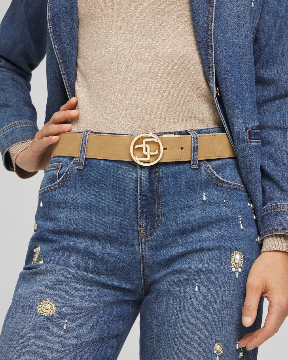 Faux Suede Reversible Chico's Logo Trouser Belt